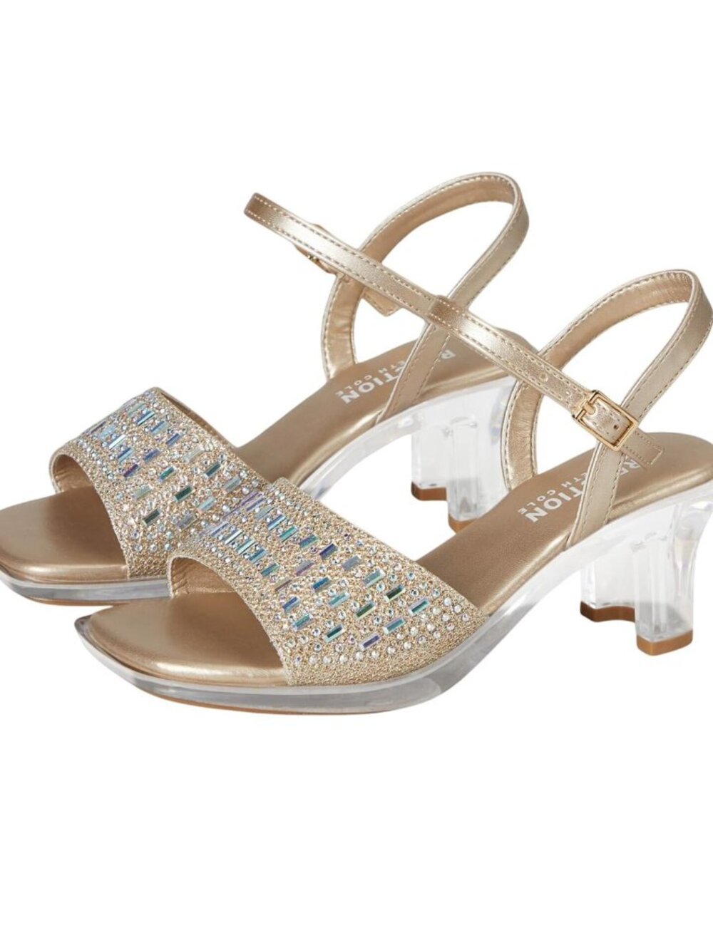 NWT Kenneth Cole Reaction Cinderella Shine Block Heel Sandals Gold Yellow 12